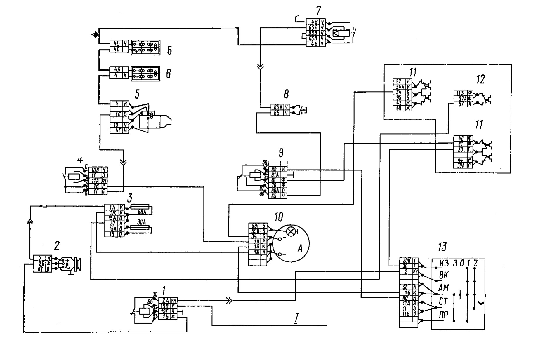 Схема подключения электроснабжения КамАЗ 5320, 5321, 53212